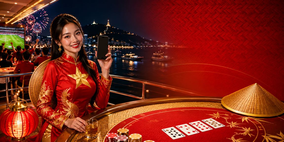 Khung cảnh chơi baccarat tại Vũng Tàu với nón lá đặc trưng Việt Nam